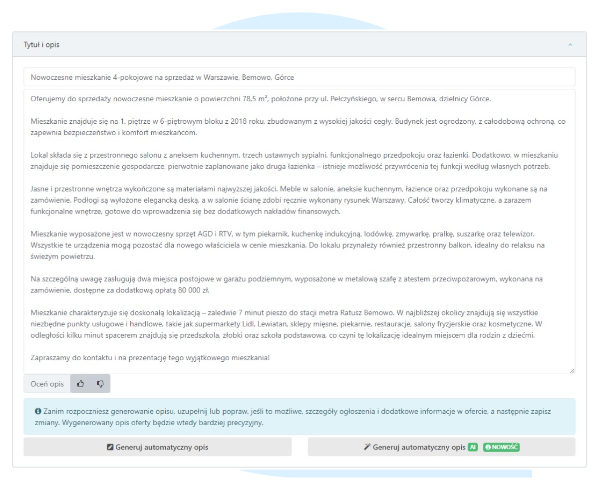automatyczny opis nieruchomości